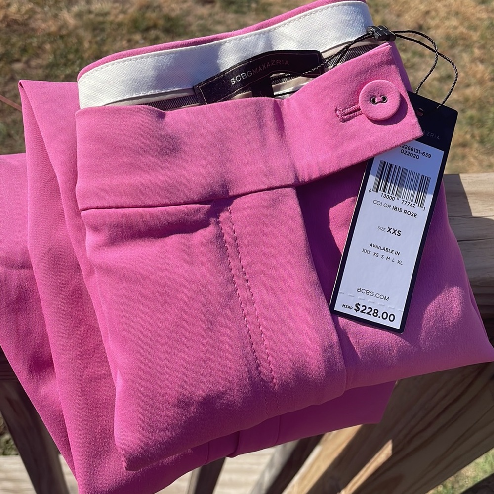 NWT pink pants BCBGMAXAZRIA crop pants w stretch XS fitted toXXS Ibis rose